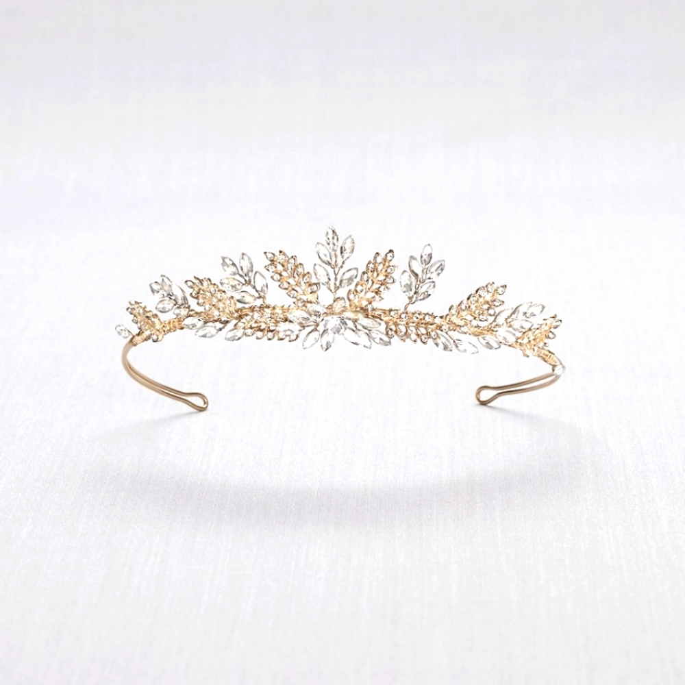 David's Bridal Gilded Sprigs Crystal Tiara